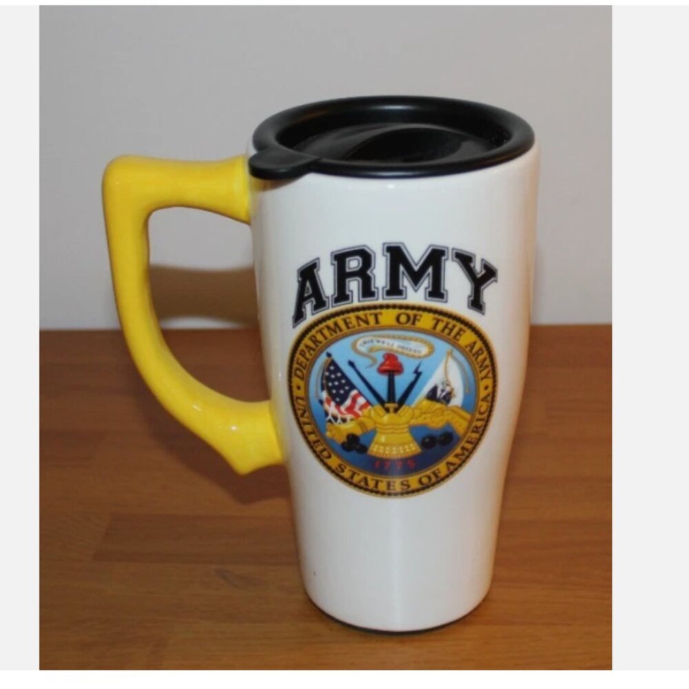 US Army Department Ceramic Travel Mug with Locking Lid Cover 18 oz Spoontiques